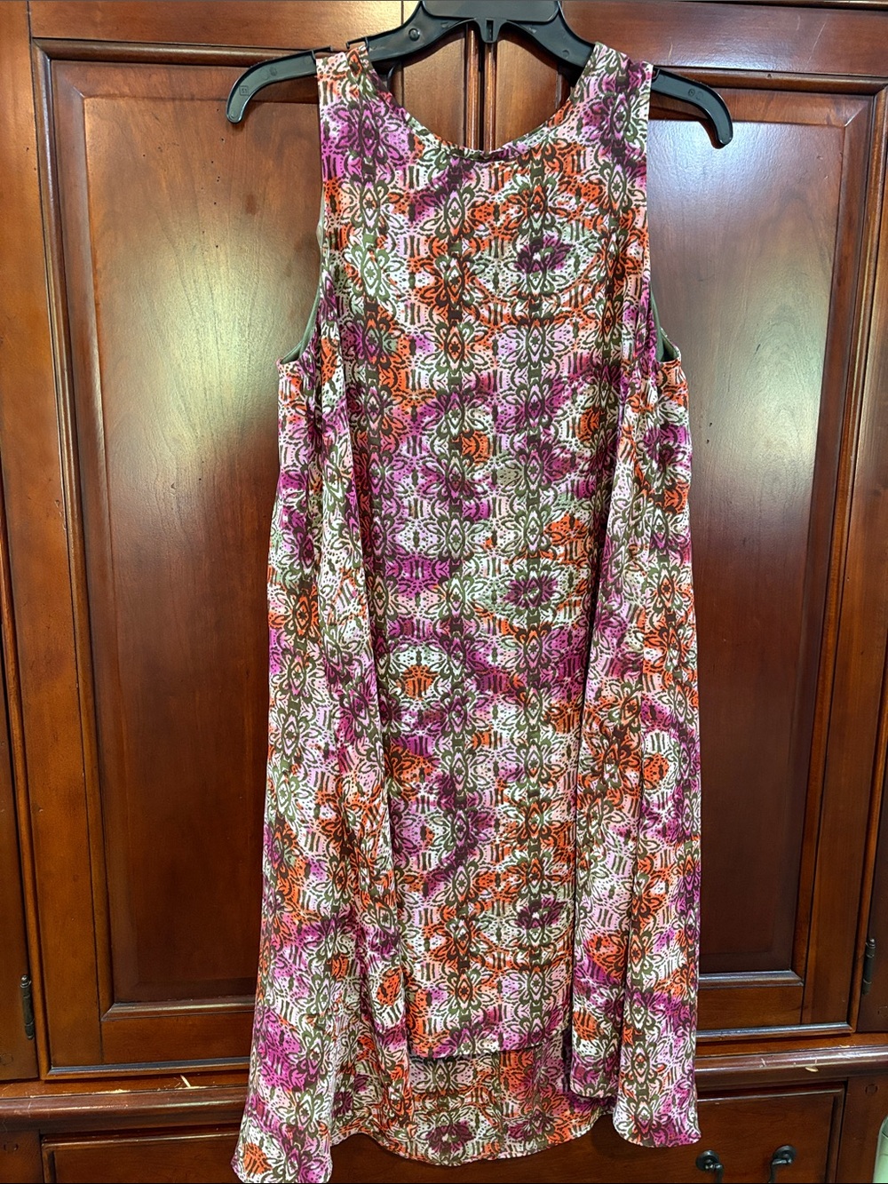 Valerie Stevens Sleeveless Floral Tile Print Dress in Pink, Orange and Green